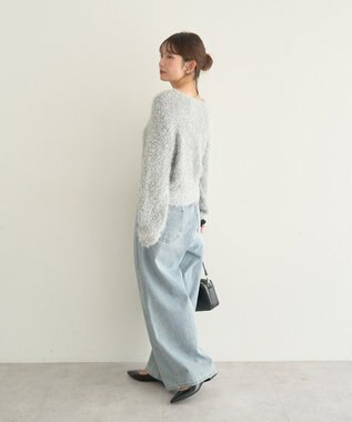 earth music&ecology ポンポンヤーンラメニットプルオーバー Grayish Blue
