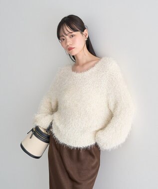 earth music&ecology ポンポンヤーンラメニットプルオーバー Ivory