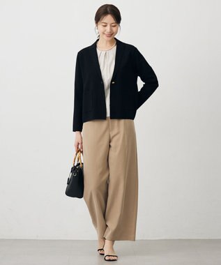 J.PRESS LADIES ストライプジャージー バックペプラム カットソー グレージュストライプ系