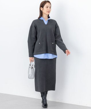 組曲 L 【加藤ローサさん着用 / 前後着用可】コットンタッチシャーティング刺繍入り ブラウス ブルー系