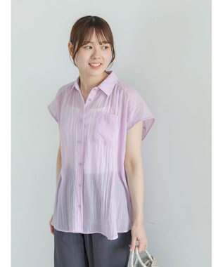 Te chichi 【7色展開】シャンブレーボイルフレンチスリーブシャツ パープル