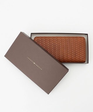 JOSEPH ABBOUD 【長財布】カウレザー エンボスメッシュ キャメル系