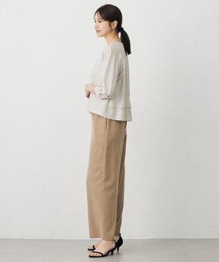 J.PRESS LADIES ストライプジャージー バックペプラム カットソー グレージュストライプ系