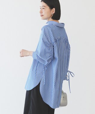 AMERICAN HOLIC 【WEB限定】イージーケアバックギャザーリボンシャツ Stripe Sax