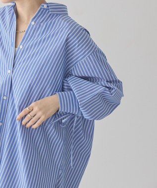 AMERICAN HOLIC 【WEB限定】イージーケアバックギャザーリボンシャツ Stripe Sax
