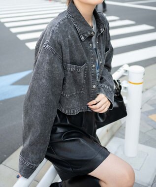 WEGO ヴィンテージウォッシュデニムショートシャツ ブラックその他