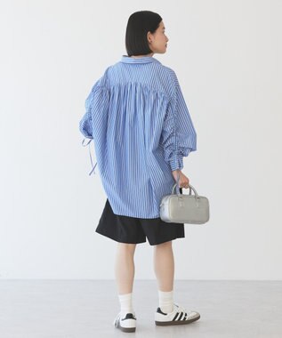 AMERICAN HOLIC 【WEB限定】イージーケアバックギャザーリボンシャツ Stripe Sax