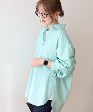 AMERICAN HOLIC 【WEB限定】イージーケアバックギャザーリボンシャツ Stripe Green