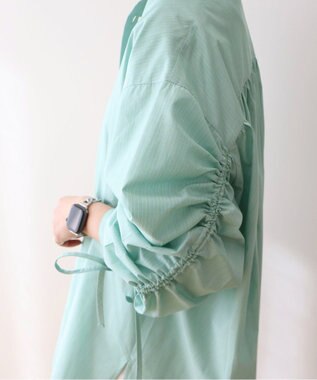 AMERICAN HOLIC 【WEB限定】イージーケアバックギャザーリボンシャツ Stripe Green