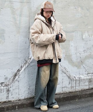 WEGO 【ユニセックス着用ITEM/MLサイズ展開】ワーカーズボアフードブルゾン ベージュ