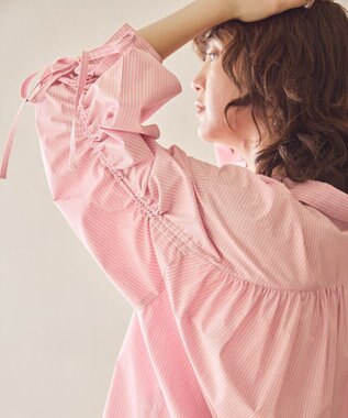 AMERICAN HOLIC 【WEB限定】イージーケアバックギャザーリボンシャツ Stripe Pink