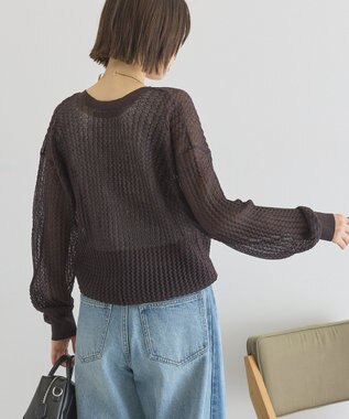 AMERICAN HOLIC 【前後2WAY】透かし編みニットカーディガン Brown