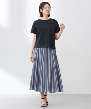 J.PRESS LADIES L 【洗える】ランダムストライプ スカート ネイビーストライプ系