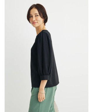 Green Parks 袖異素材使いリップルプルオーバー Black