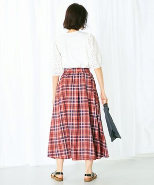 ANY 【ウエストゴム】イージーケアチェック スカート オレンジチェック
