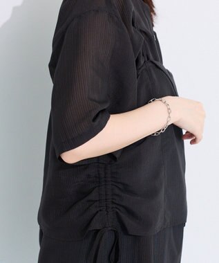 Green Parks ＳＥＴ２点シアーストライプシャツ＋ビスチェ Black