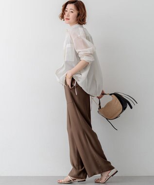 23区 VIOLAd'ORO ラフィアシート レザーコンビ ワンハンドルバッグ ベージュ系