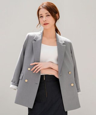 ANY SIS L 褒めらレディストレッチ テーラード ジャケット グレーシャンブレー