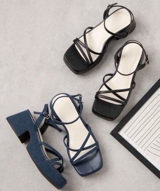 WEGO バルキーヒール細ストラップサンダル デニム