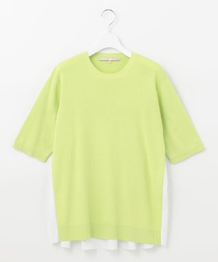 自由区 【洗える】ハイツイストコットンアセテート バックデザイン プルオーバーニット ライトグリーン系