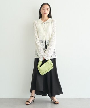 earth music&ecology メッシュレース襟付きカーディガン Off White