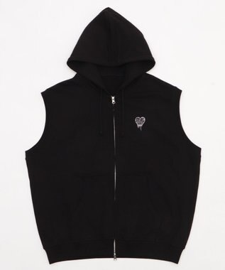 WEGO 【ユニセックス着用ITEM/MLサイズ展開】ワンポイントノースリジップパーカー ブラック