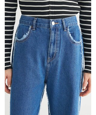 Green Parks ・Ｄｏｕｂｌｅ　Ｆｌａｇｓフリンジラインストレートデニム Indigo