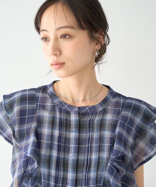 earth music&ecology チェックラッフルブラウス Navy