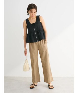Green Parks 綿麻混イージーワイドパンツ Dark Beige