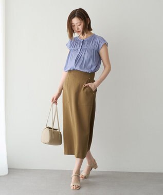 YECCA VECCA <<接触冷感>>フレンチスリーブギャザーブラウス Stripe