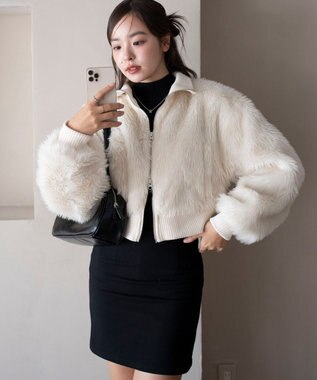 WEGO 【25年秋冬新作】フェイクファーショートブルゾン ホワイトアイボリー