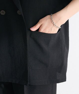 Green Parks 麻調合繊フレンチスリーブジャケット Black
