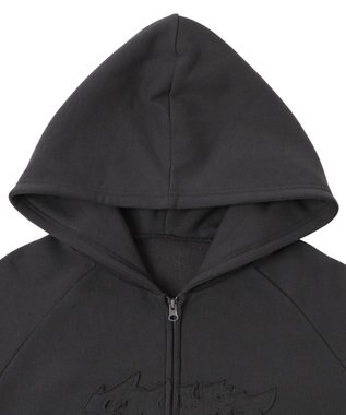 WEGO 【ユニセックス着用ITEM】ダメージアップリケレイヤードZIPパーカー スミクロ