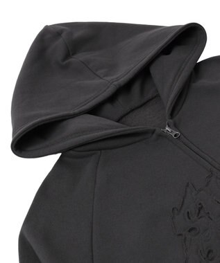 WEGO 【ユニセックス着用ITEM】ダメージアップリケレイヤードZIPパーカー スミクロ