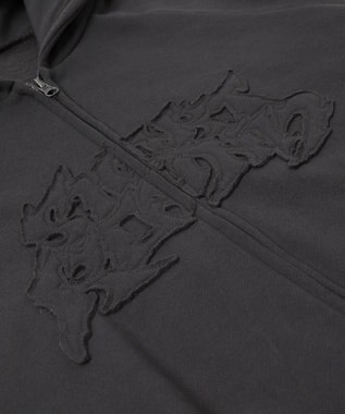 WEGO 【ユニセックス着用ITEM】ダメージアップリケレイヤードZIPパーカー スミクロ