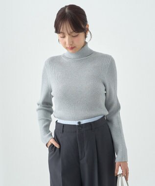 earth music&ecology ラメタートルネックニットプルオーバー Silver