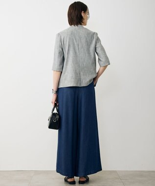 ICB L ストレッチMIXツイード 半袖ジャケット ブラックミックス