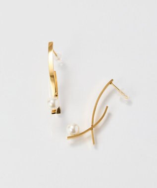 Phoebe 【金属アレルギー対応】クロスラインパールピアス　ゴールド/サージカルステンレス ゴールド