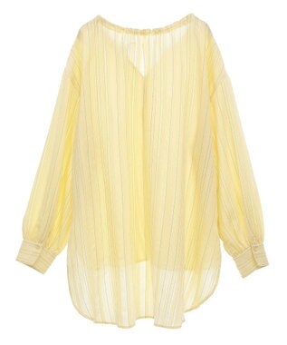 Green Parks ドロストネックシアーストライプチュニック Yellow