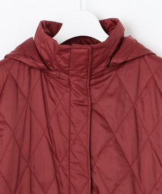 自由区 L 【洗える】ブライトキルト フード付きコート レッド系