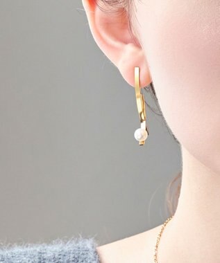 Phoebe 【金属アレルギー対応】クロスラインパールピアス　ゴールド/サージカルステンレス ゴールド