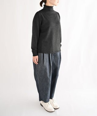 muuc 〈国産デニム〉〈吸水速乾・UVカット機能〉ウエストゴム有り デニム生地のイージーパンツ ブルーネイビー