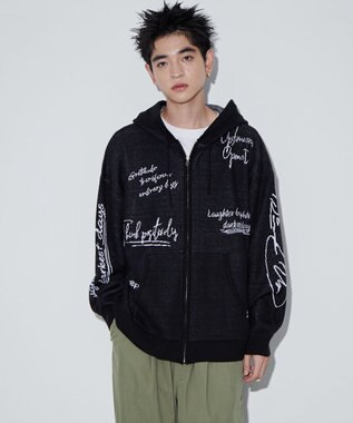 WEGO 【ユニセックス着用ITEM】ジャガードロゴジップパーカー ブラック
