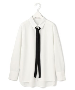 ICB 【洗える】マラボーテジョーゼット ボウタイデザインカットソー オフホワイト系