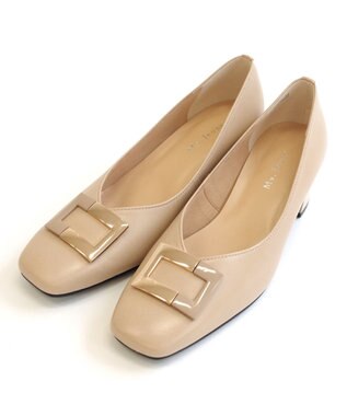 Pointer 日本製 バックルモチーフスクエアトゥパンプス ベージュ(ヌメ)