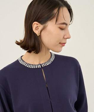 UNFILO ネックビジュー カーディガン ネイビー