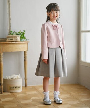 組曲 KIDS  【110-140㎝】 チェックワンピース＆ドビージャケットセット ピンク