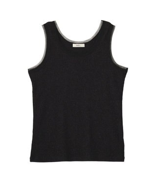 earth music&ecology エッジチュールラメテレコタンクトップ Black