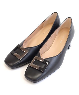 Pointer 日本製 バックルモチーフスクエアトゥパンプス ブラック