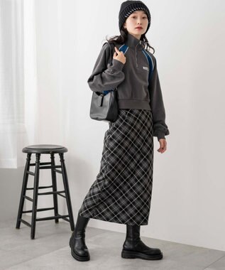 WEGO パイピング切替ショートハーフZIPスウェット スミクロ